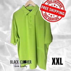 Black Clover Live Lucky Men’s XXL Polo Shirt Lime Green Performance Golf Top